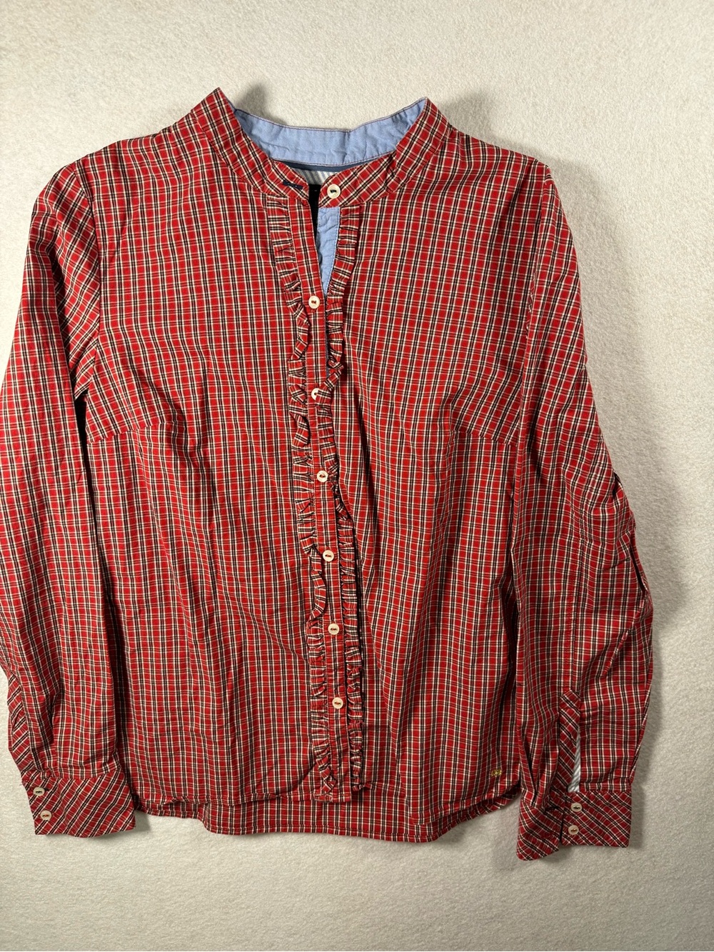 Tommy Hilfiger Red Plaid Ruffle-Placket Button-Down Shirt vintage y2k granny